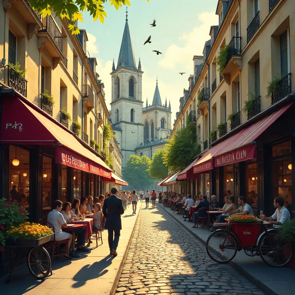 Paris Street Life with Saint-Eustache in the Background
