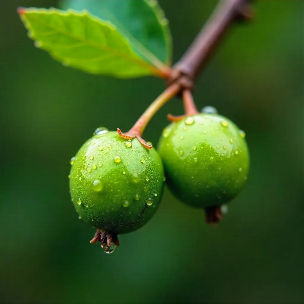 Macro shot: green unripe berries with bokeh background