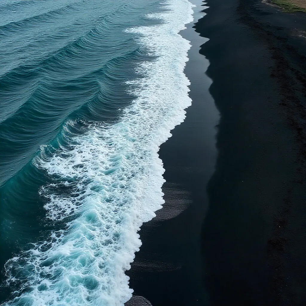 Dramatic Aerial Waves on Black Sand Beach