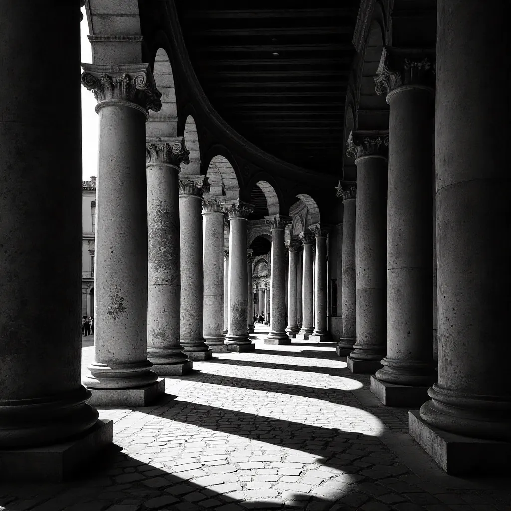 Curved Roman Columns in Black and White