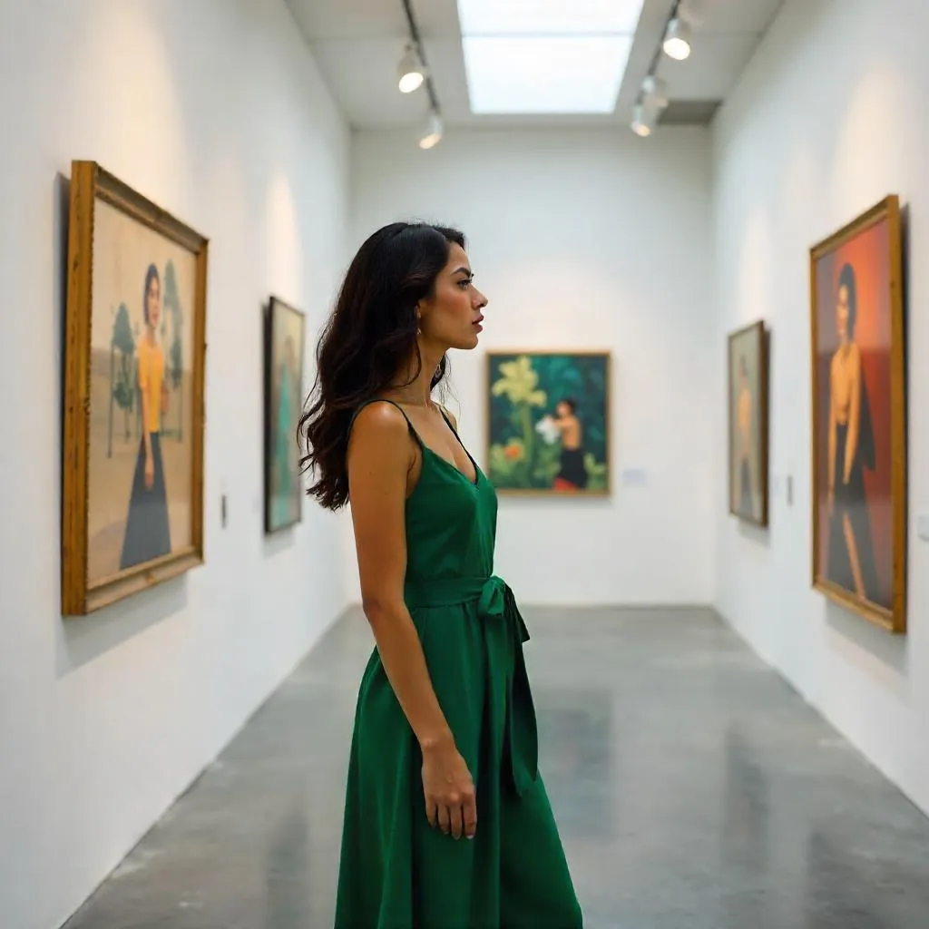 Latina Woman in a Photorealistic Art Gallery