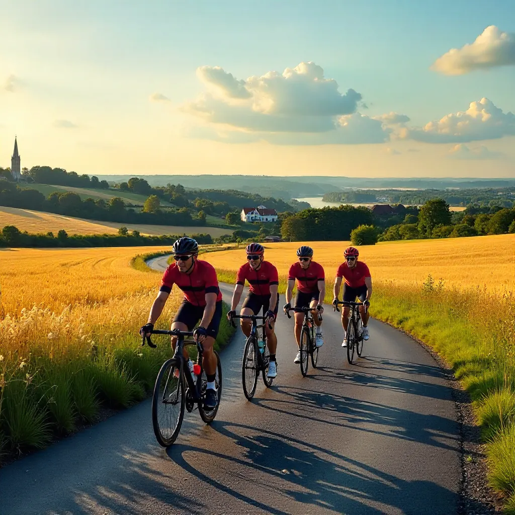Group Cycling Through Andernach's Golden Fields