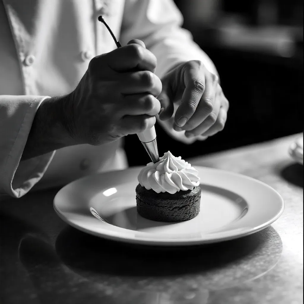 Monochrome Pastry Chef Decorating Dessert