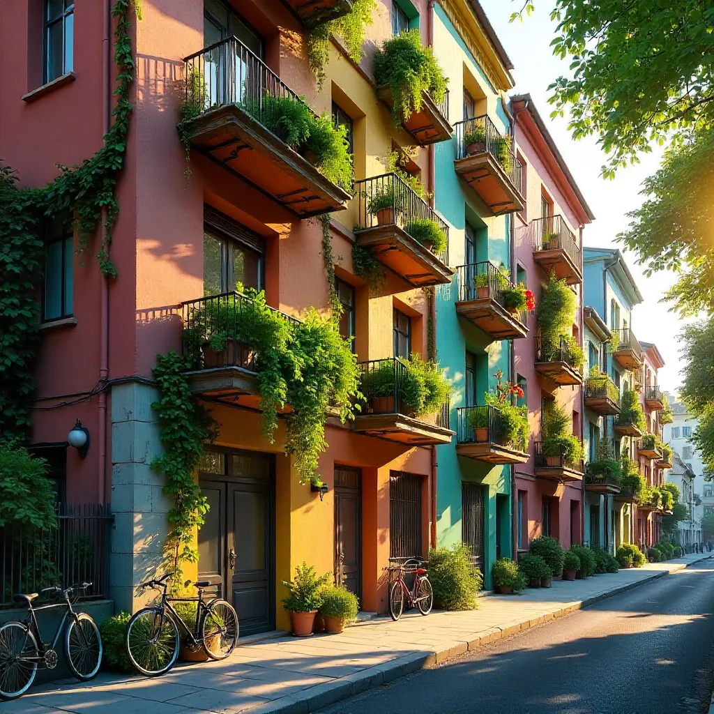 Vibrant Balconies on a Colorful Urban Facade
