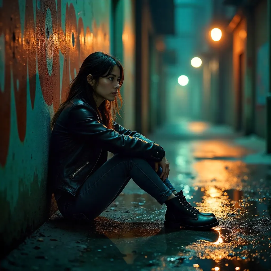Noir Woman on a Gritty Urban Surface