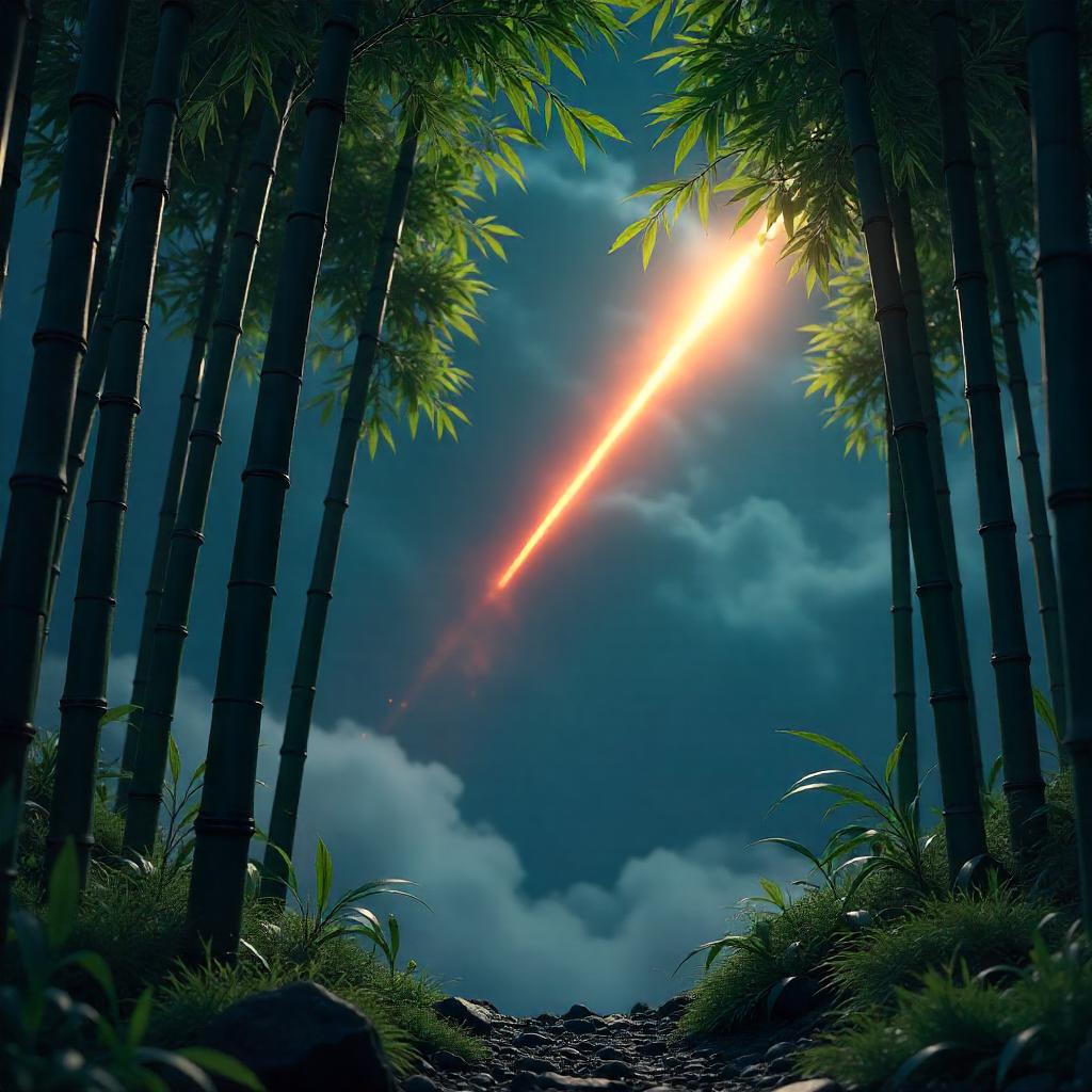 Meteor Crossing a Moonlit Bamboo Grove