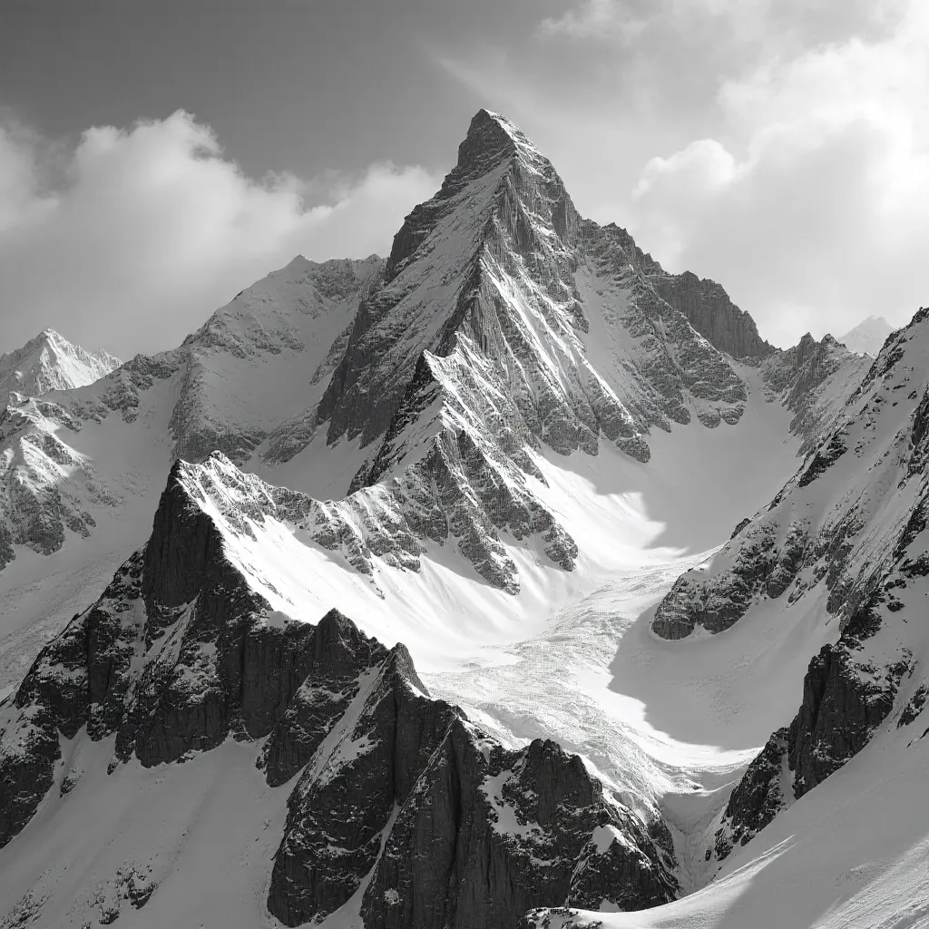 Monochrome Summit: Rugged Snow Peaks