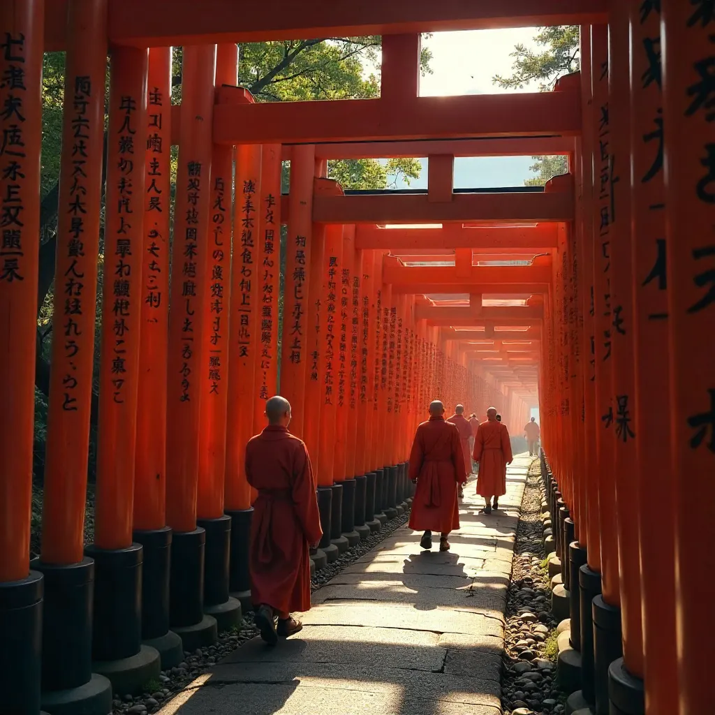 Monks Among Kyoto's Fushimi Inari Torii Gates