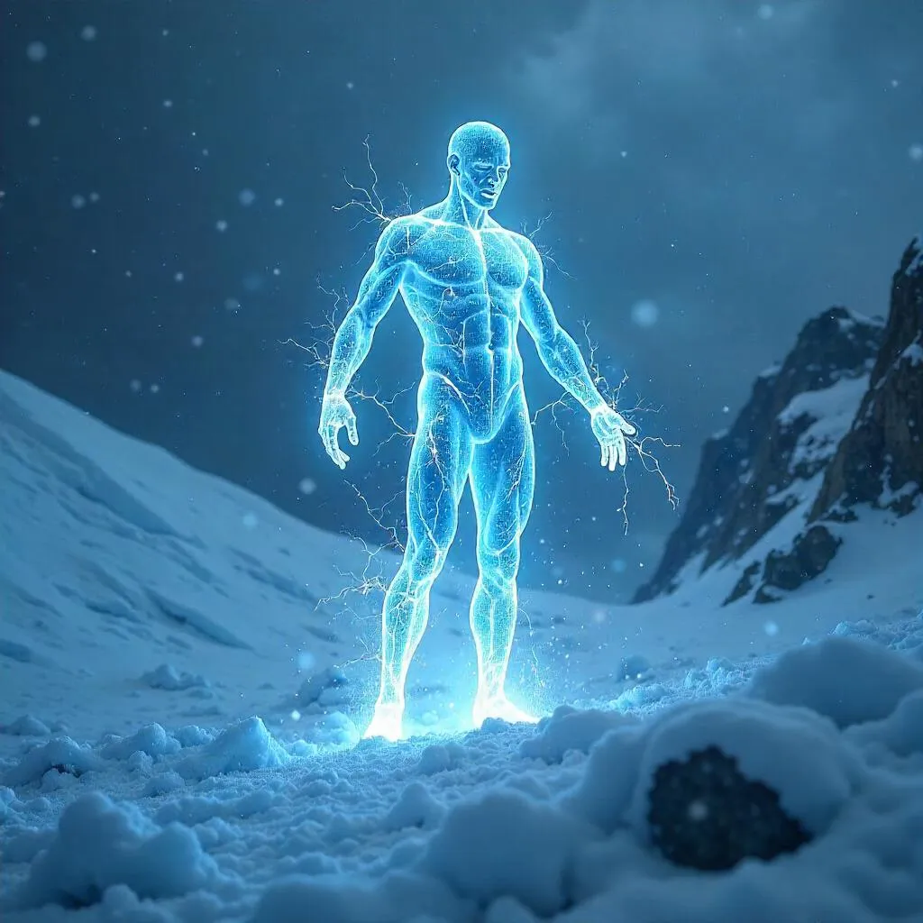 Photorealistic Energy Being in a Blizzard