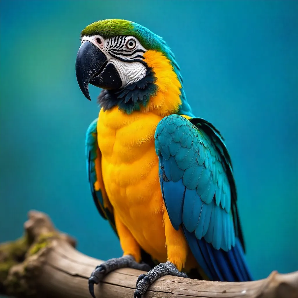Close-Up of Blue-and-Yellow Macaw on Wood