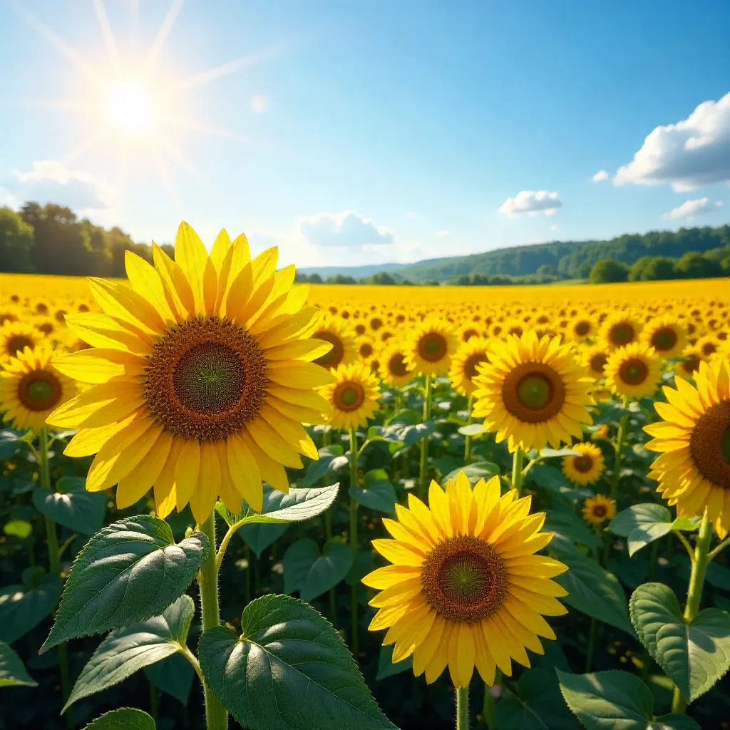 Sunlit Field of Radiant Sunflowers in Summer
