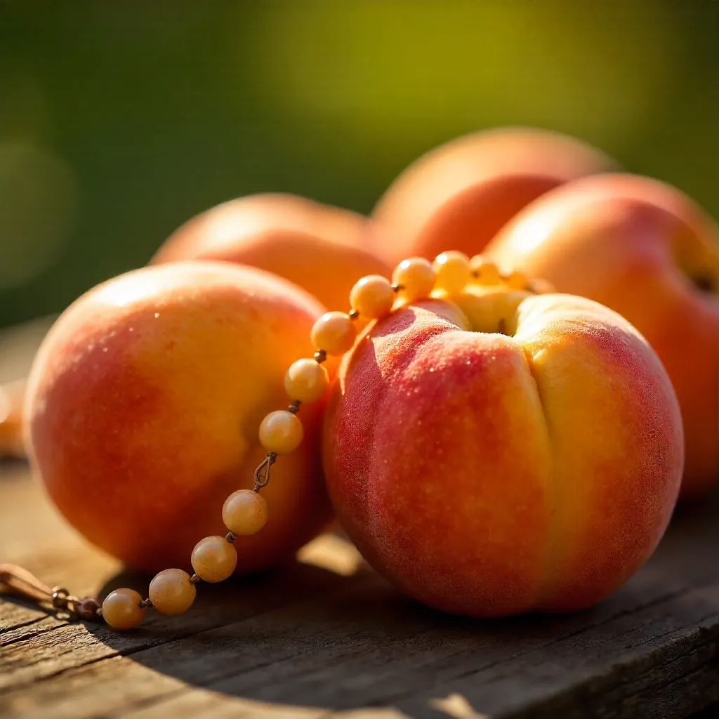 Sunlit Apricots Adorned with a Beaded Necklace