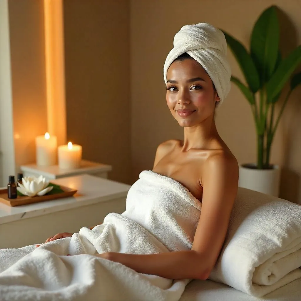 Serene Indian Woman in a Photorealistic Spa