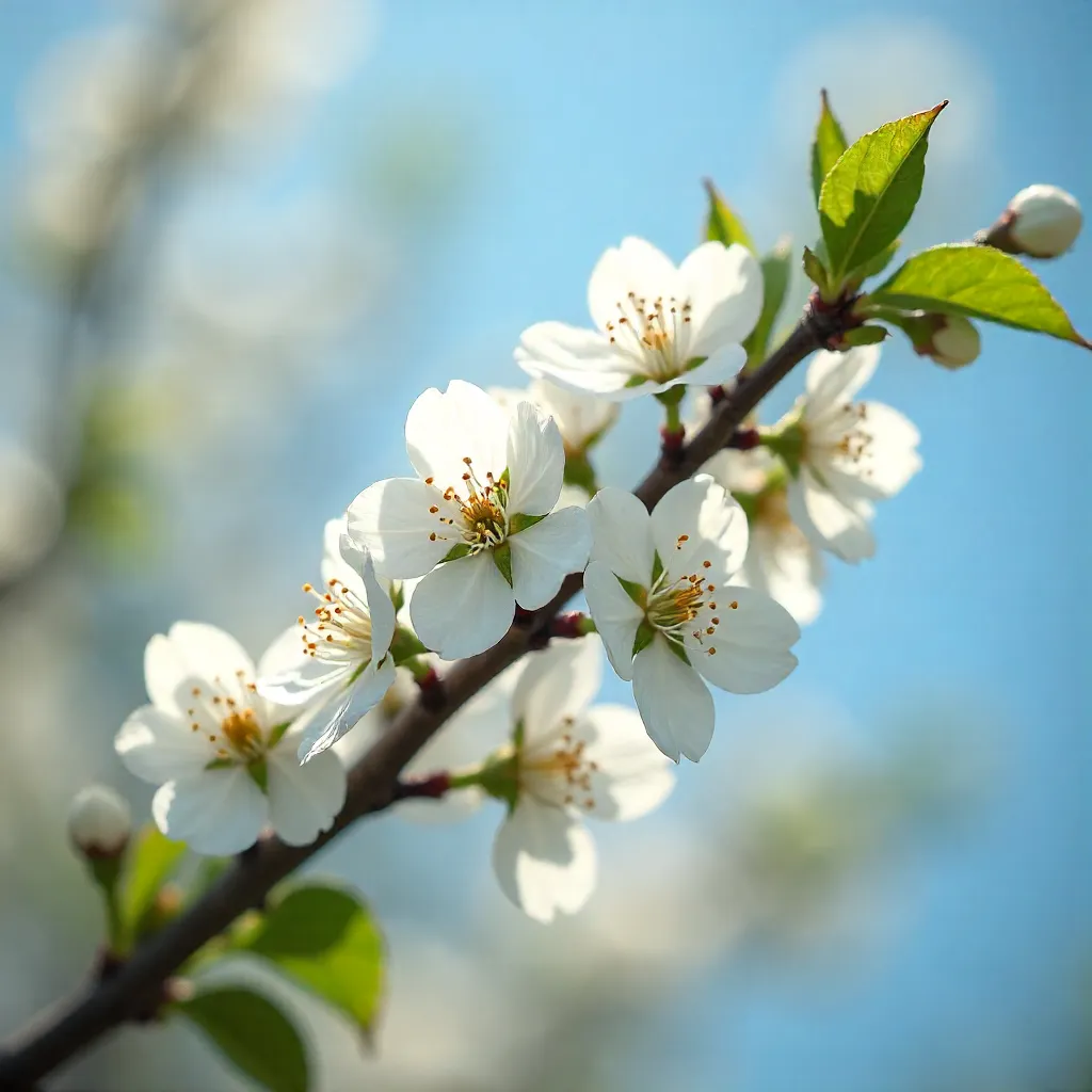 Spring White Blossoms Under a Clear Blue Sky