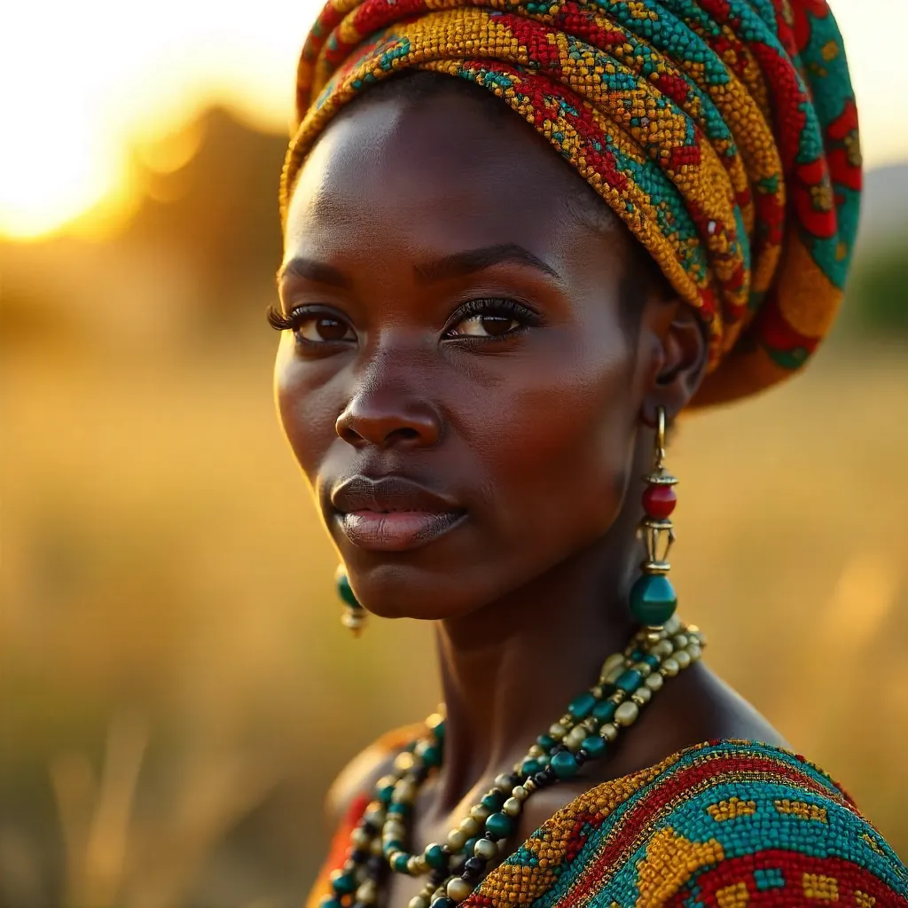 Radiant African Woman in Traditional Dress at Golden Hour