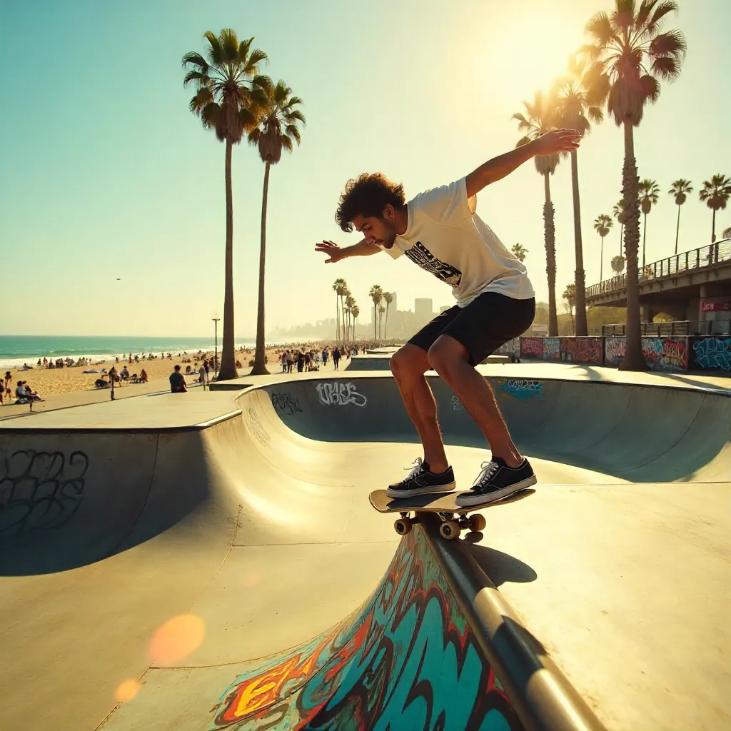 Sunlit Venice Beach Skatepark Moment