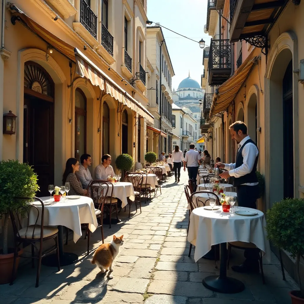 Sunny Istanbul Café with Neatly Set Tables