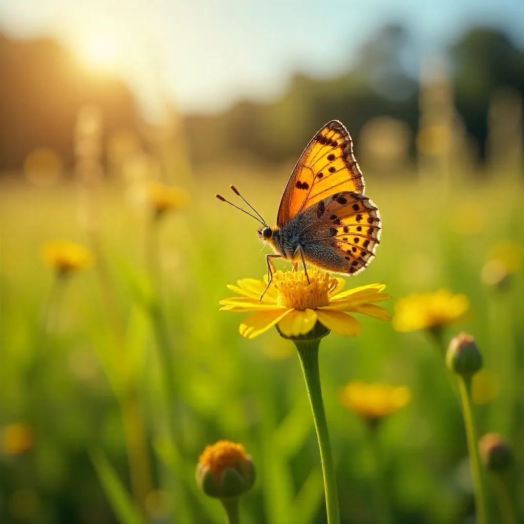 Sunny Meadow Butterfly on Yellow Wildflowers