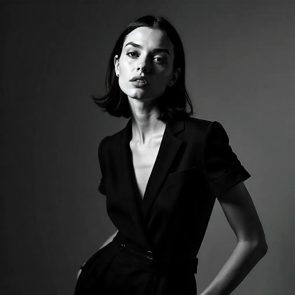 Chiaroscuro Elegance: Black Dress Portrait