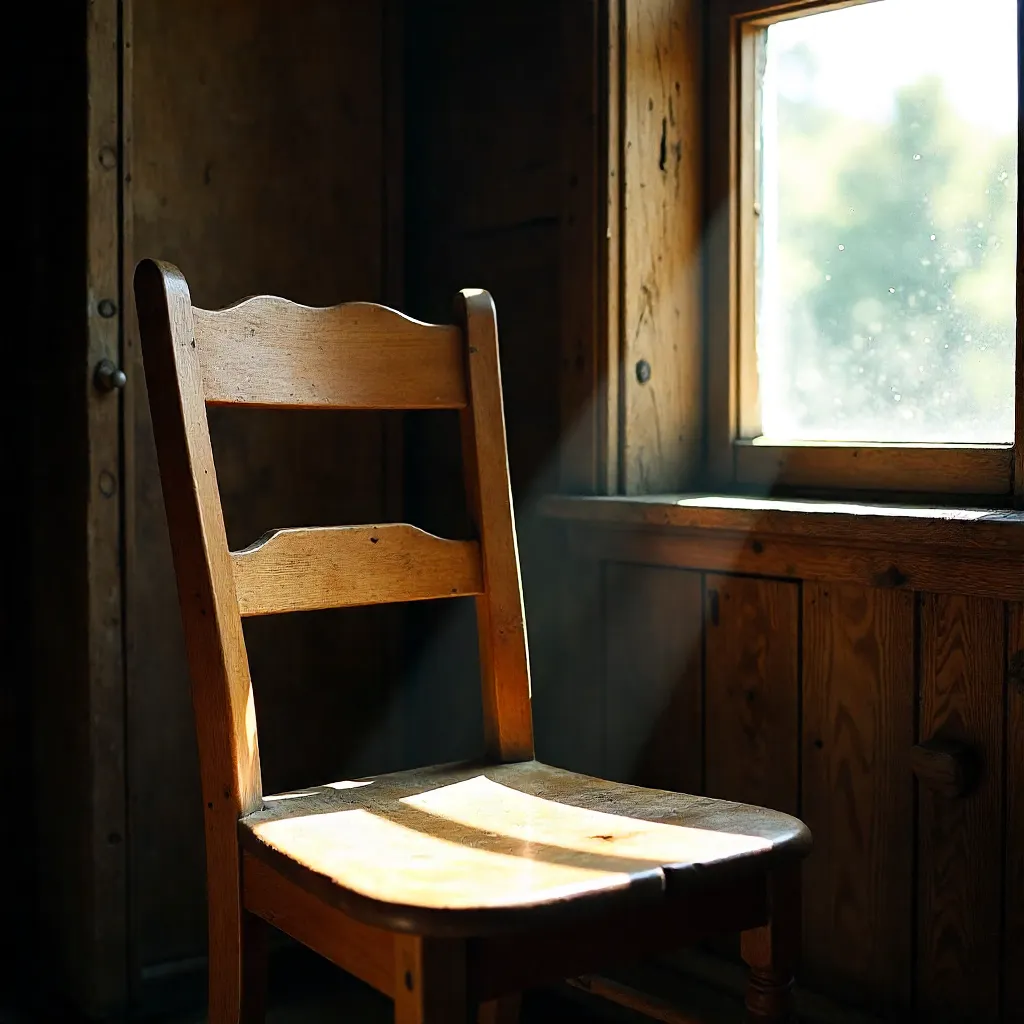 Sunlit Rustic Chair by an Old Window