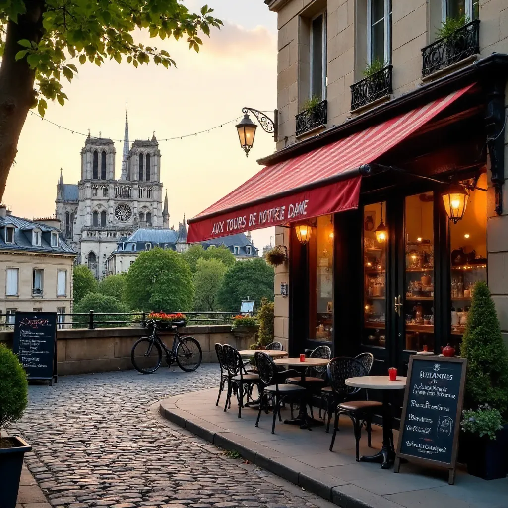 Front View of Aux Tours de Notre Dame Café, Paris
