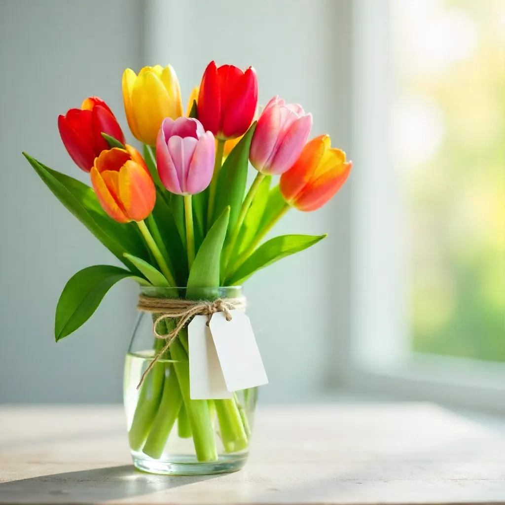 Vibrant Tulip Bouquet with Blank Gift Tags