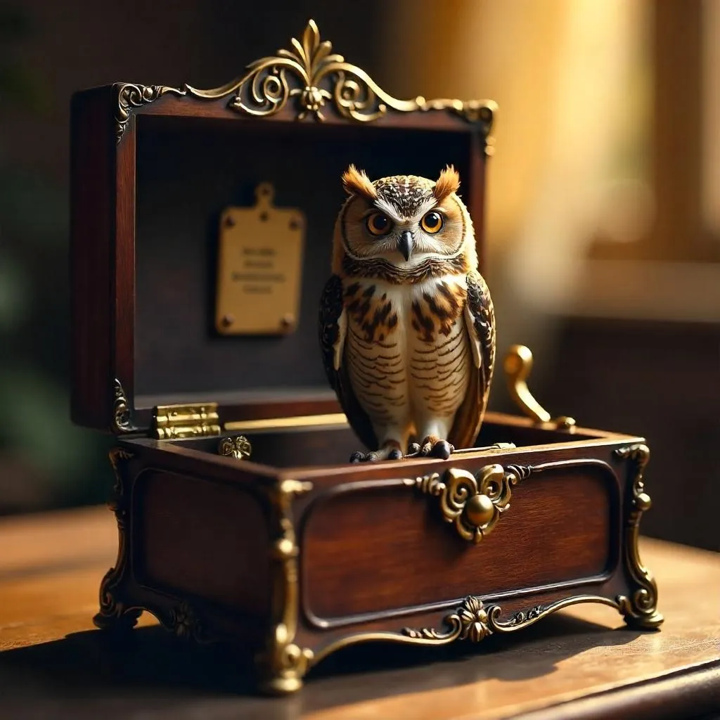 Photorealistic Owl in an Antique Music Box