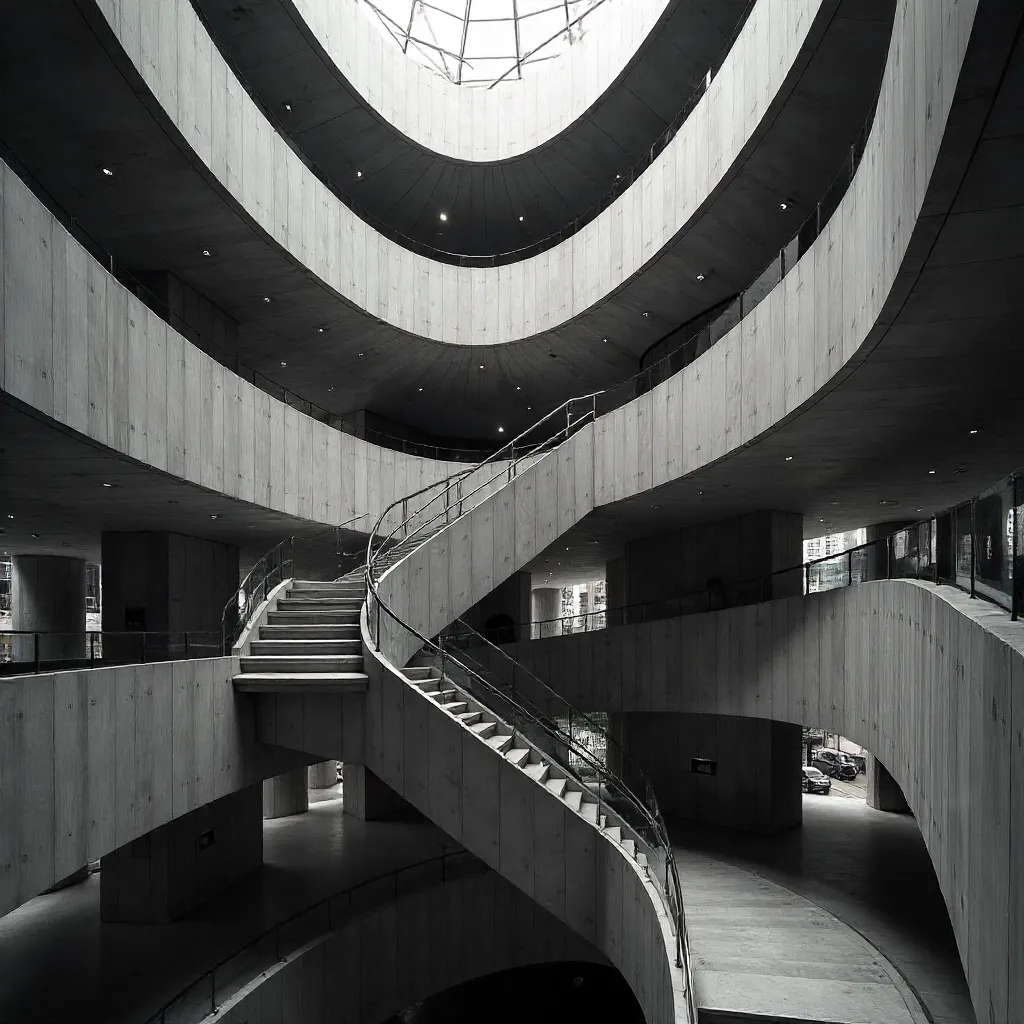 Monochrome Kowloon Staircase: Modern Architecture