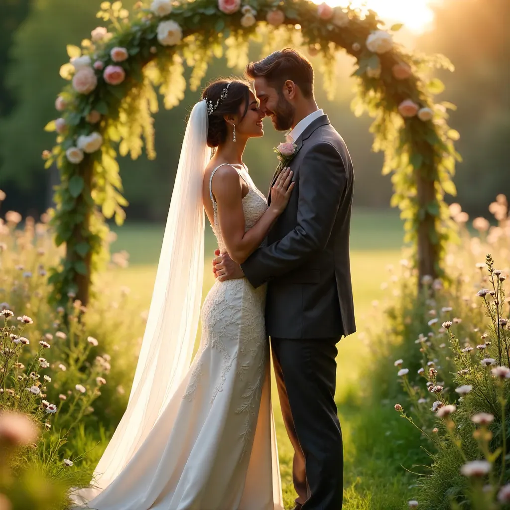 Serene Outdoor Bride and Groom Embrace