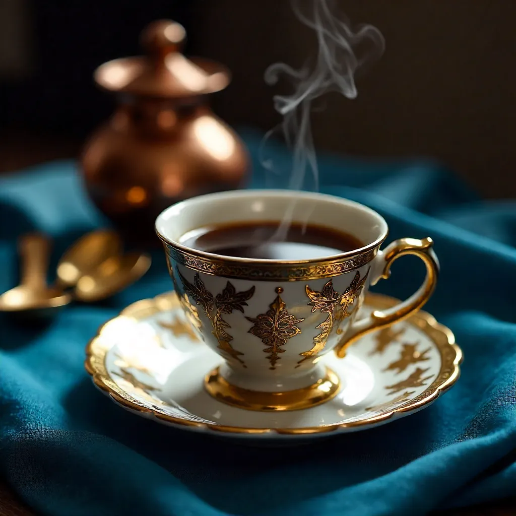 Ornate Turkish Coffee on Blue Cloth
