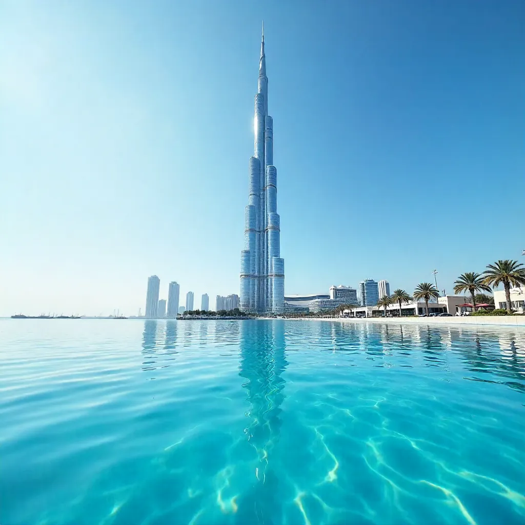 Burj Khalifa Reflected in Azure Dubai Waters