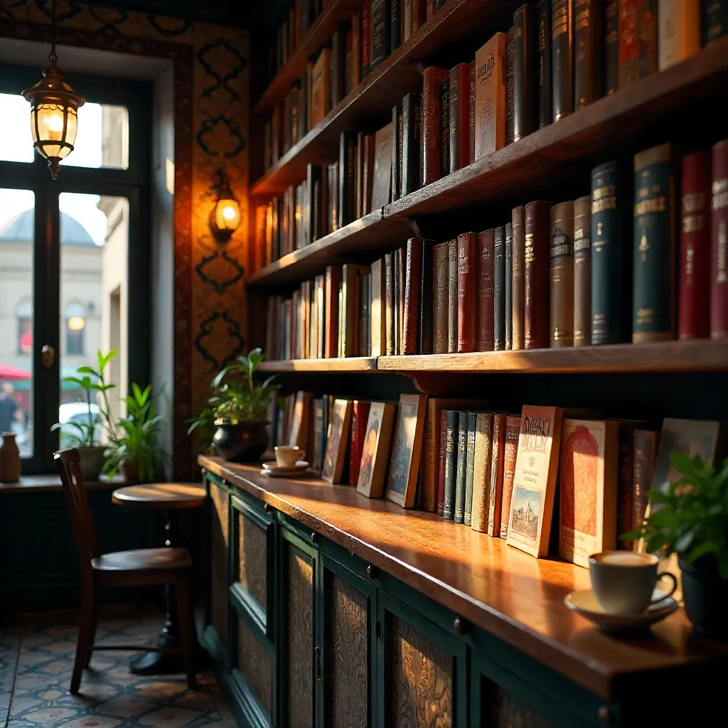 Art Books on a Wooden Shelf in an Istanbul Bookstore