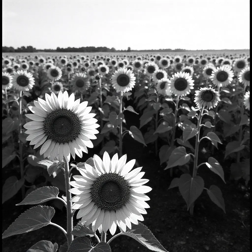 Texture and Pattern: Black & White Sunflower Field