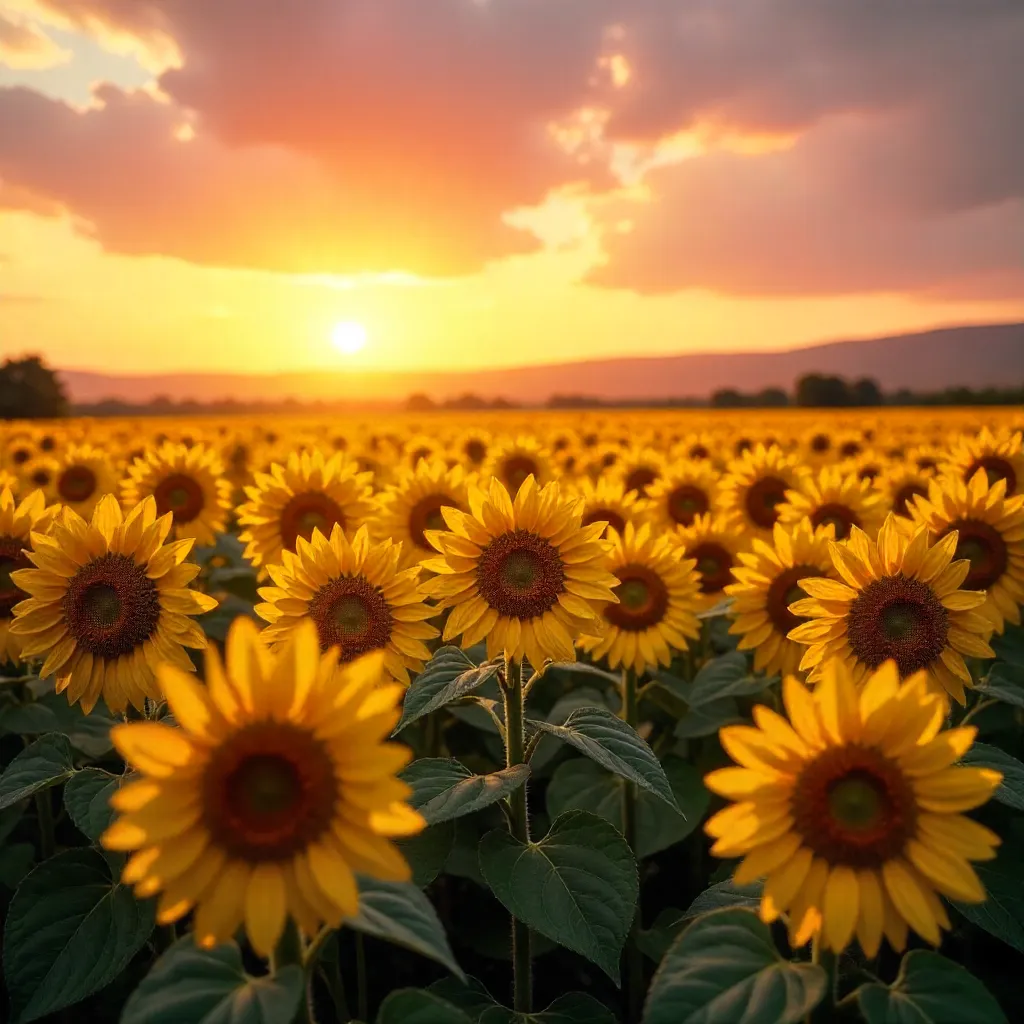 Sunflowers at Dusk: A Golden Sunset Field
