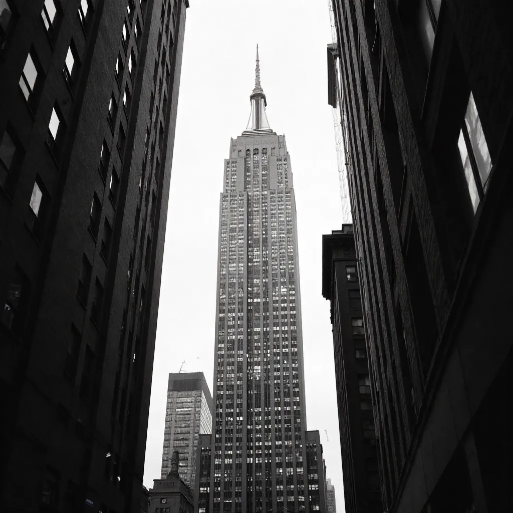 Monochrome Skyline: Empire State Among Giants