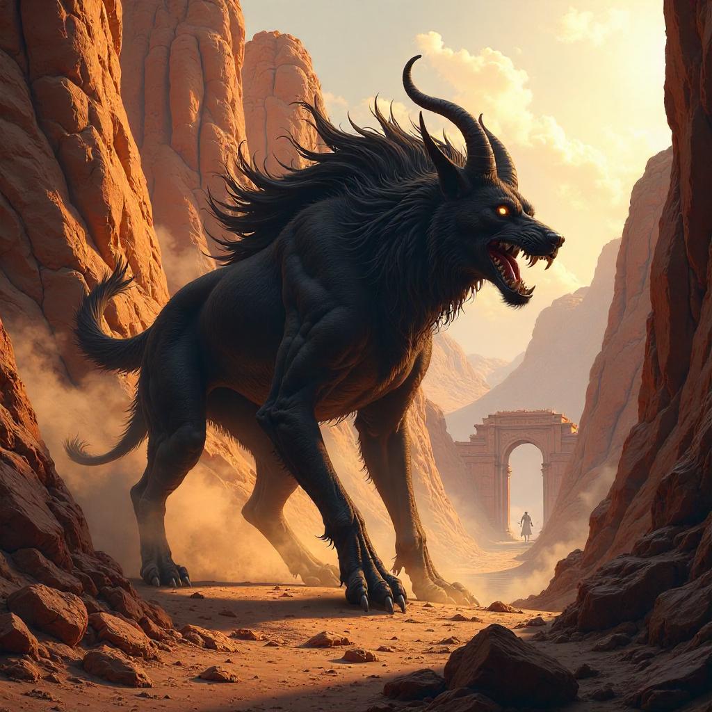 Three-Headed Cerberus in a Canyon: Concept Art