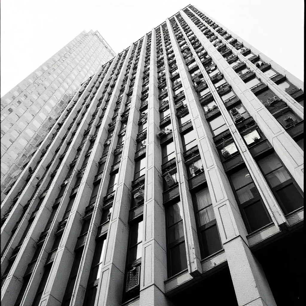 Monochrome Skyscraper Facade: Repeating Geometry