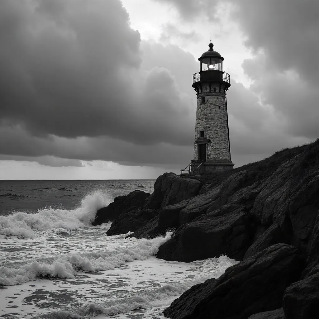 Lone Lighthouse Under Dramatic Cloudscape