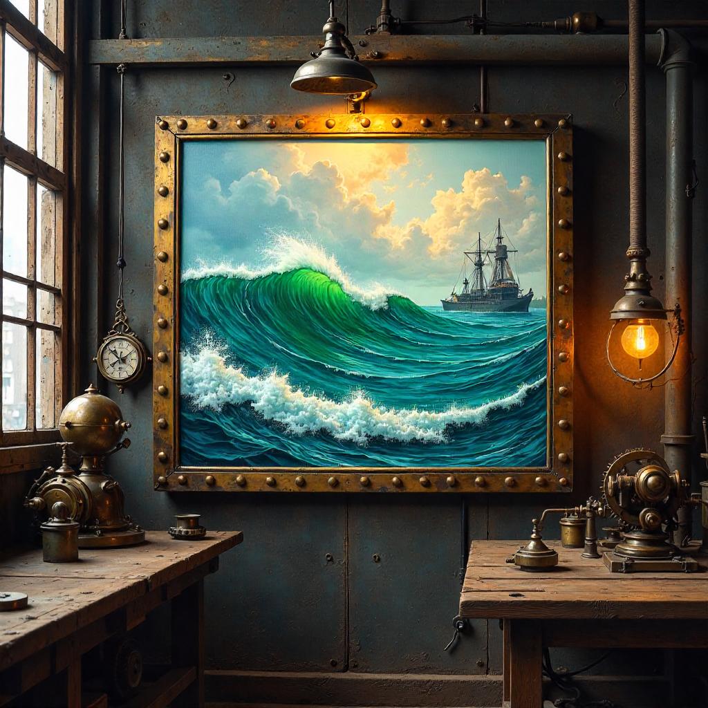 Oil Ocean in a Brass-Steel Steampunk Workshop