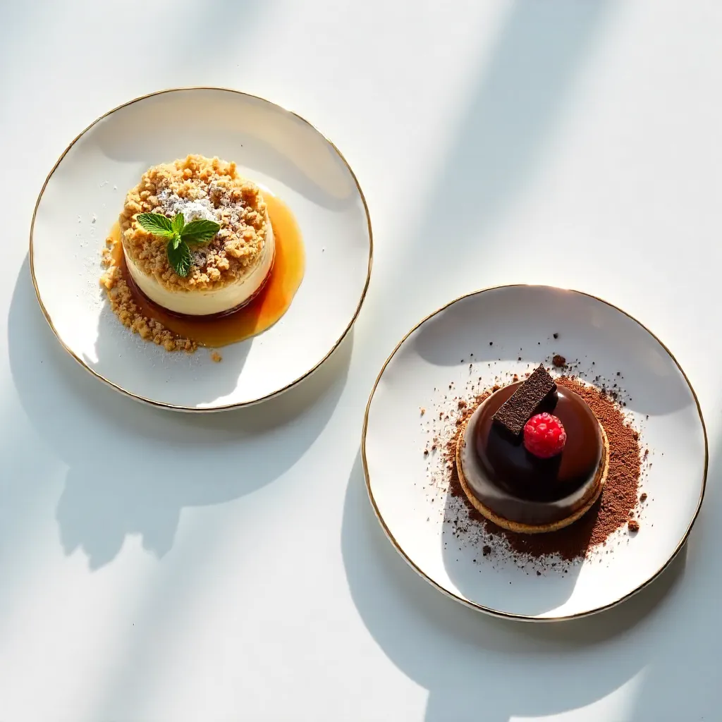 Overhead Gourmet Dessert Duo: Crumble & Chocolate