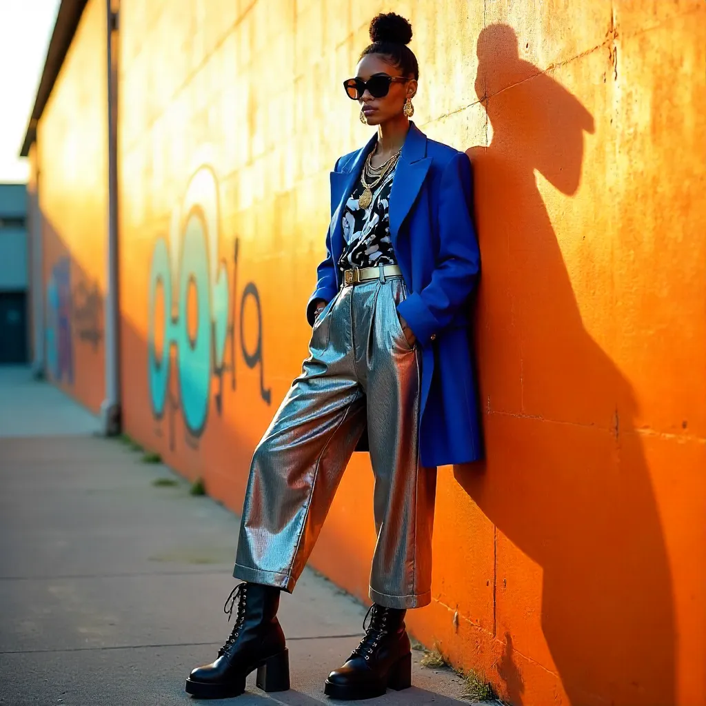 Bold Style Against a Vivid Orange Wall
