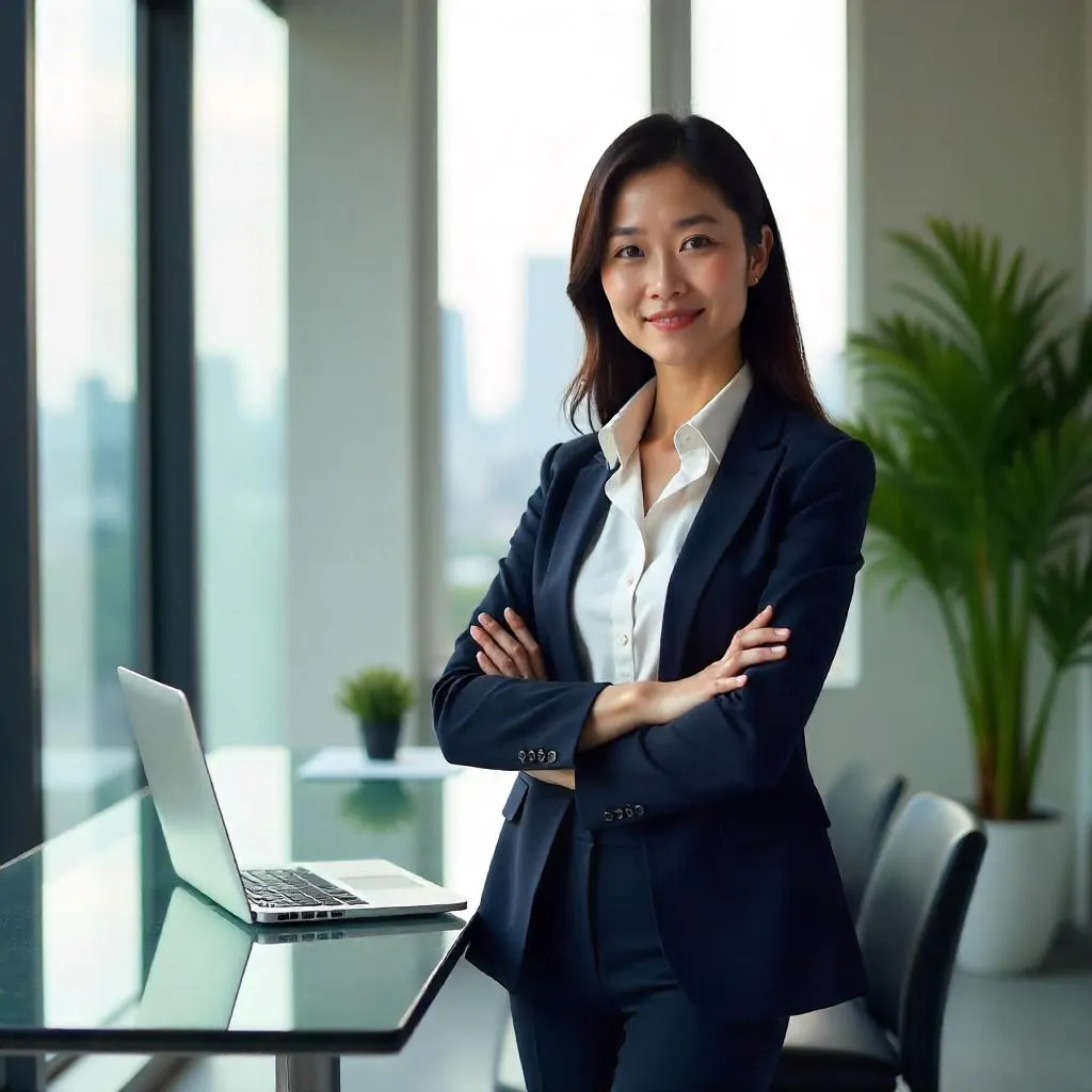 Confident Asian Woman in a Modern Office