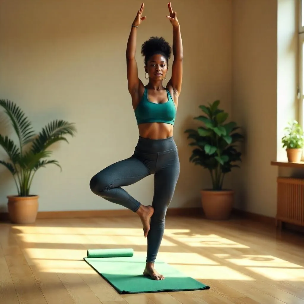 Photorealistic Black Woman in a Yoga Studio