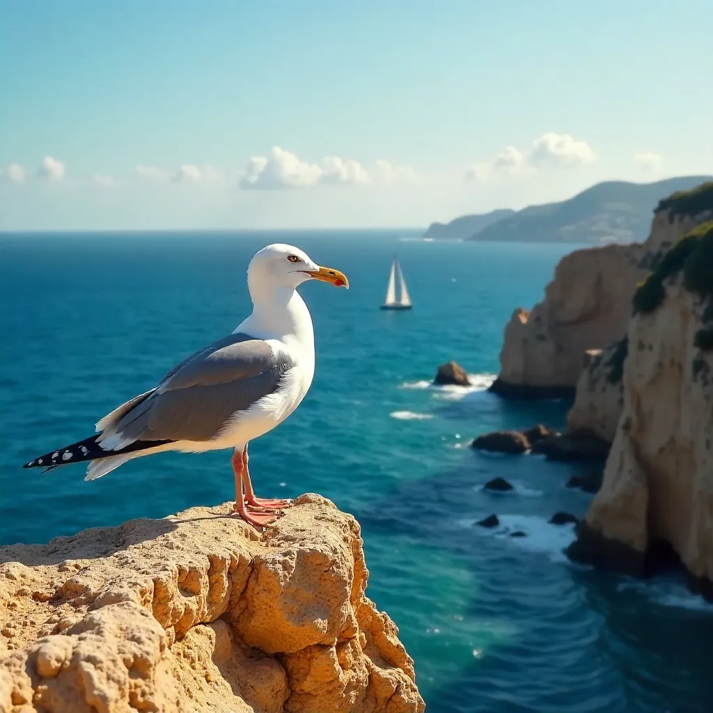 Majestic Seagull on a Spanish Coastal Cliff