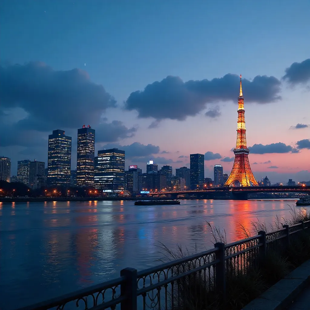 Twilight Tokyo Skyline with Tokyo Tower