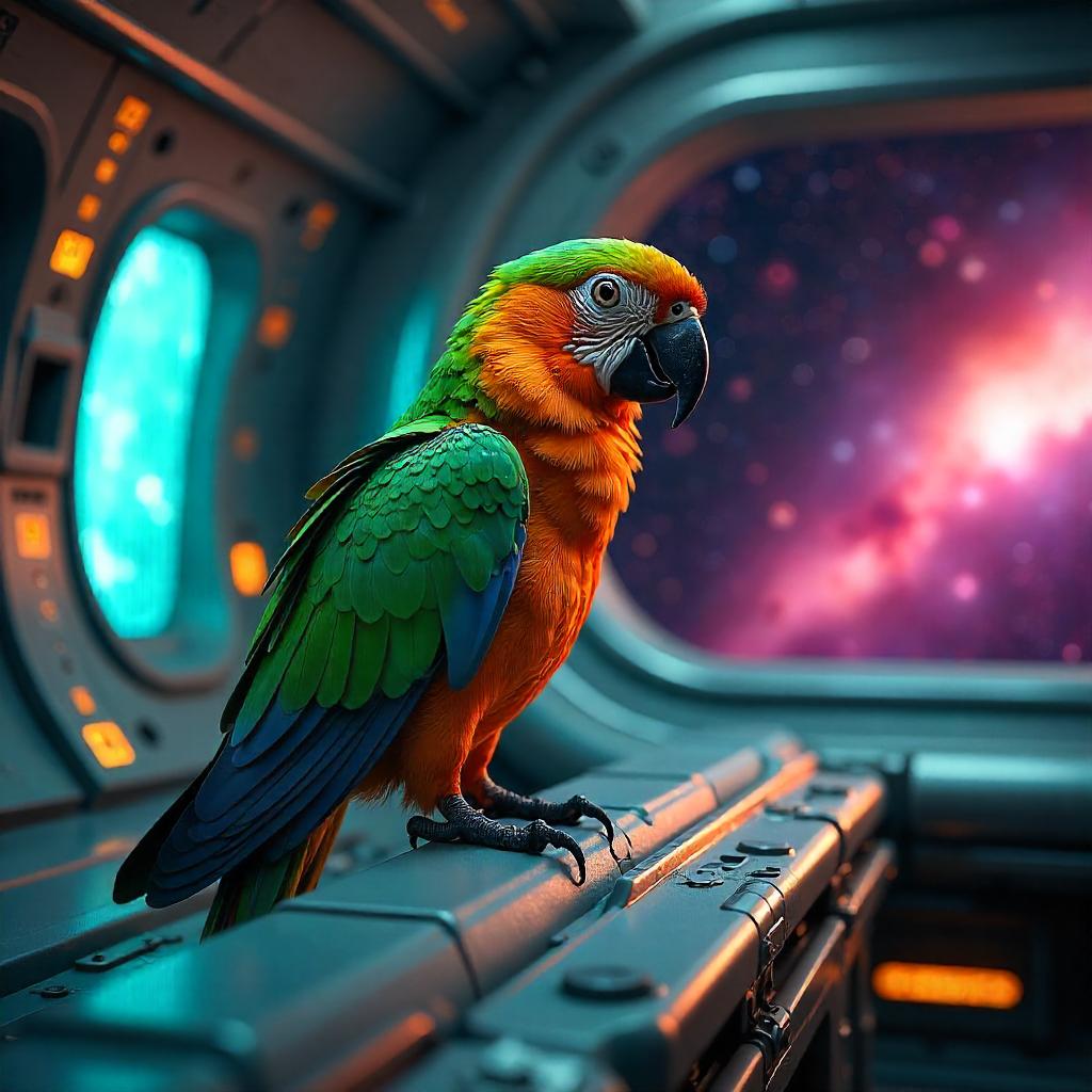 Photoreal Parrot in an Alien Ship