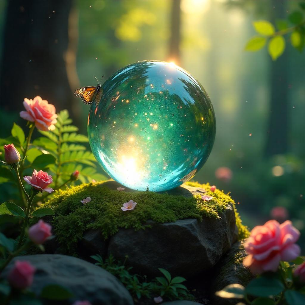 Luminous Magic Orb in a Garden