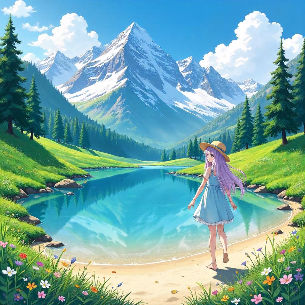 Alpine Meadow Beach in Anime Style