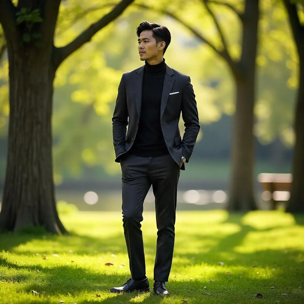 Stylish Asian Man in a Park - Photorealistic Portrait