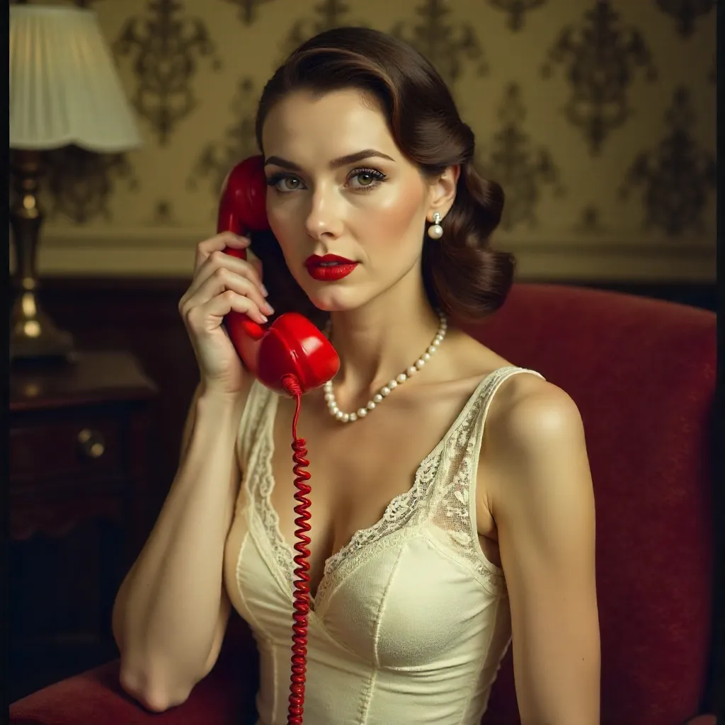 Vintage Portrait: Lace Dress and Red Rotary Phone